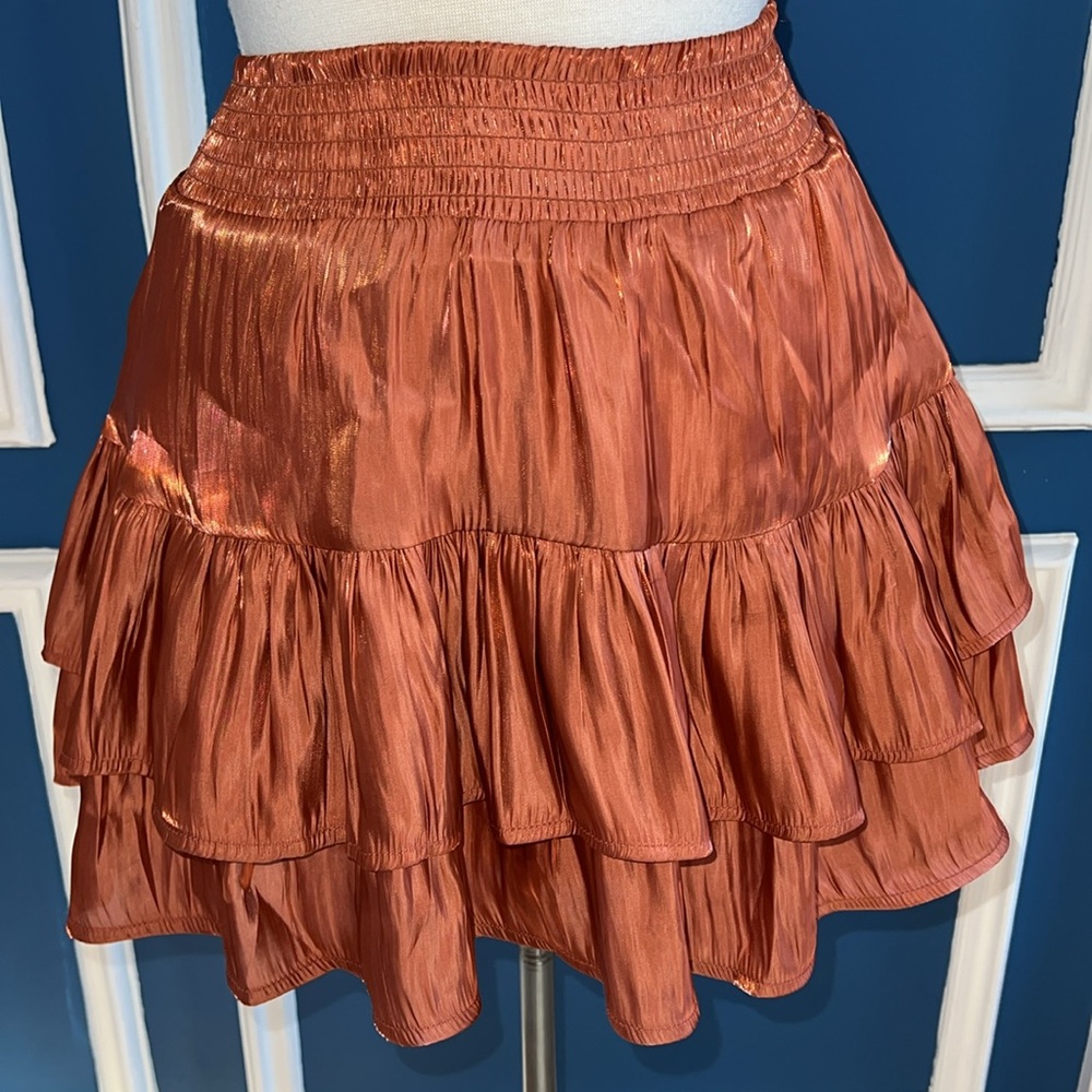 Umgee Copper Satin Metallic Tiered Ruffle Skirt - Size Small